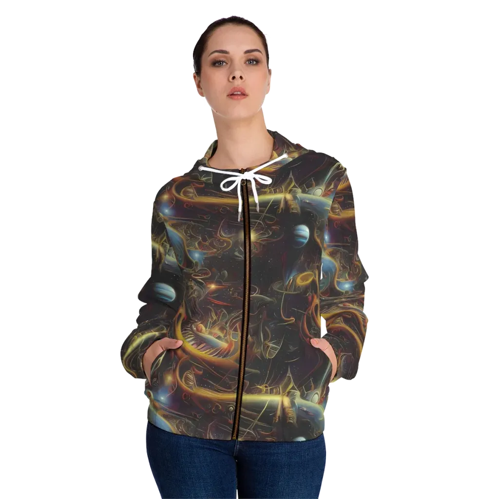 Galactic Swirl on Women's Full-Zip Hoodie — Front On Person
