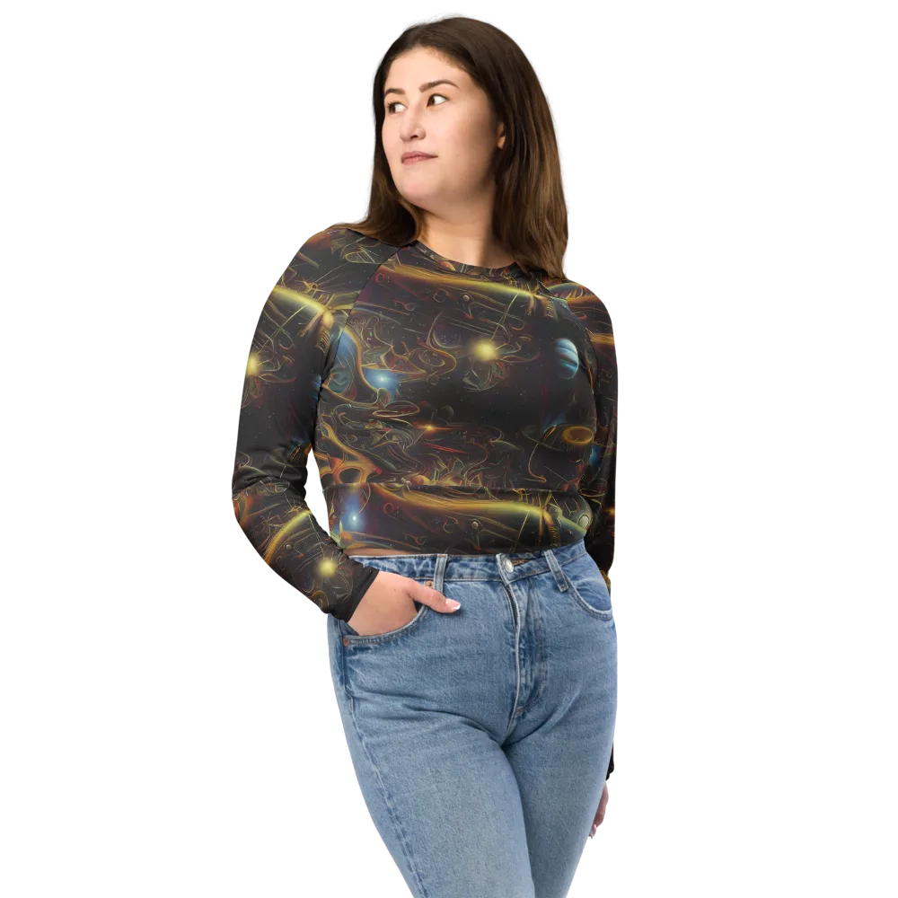 Galactic Swirl on Long Sleeve Crop Top — Front