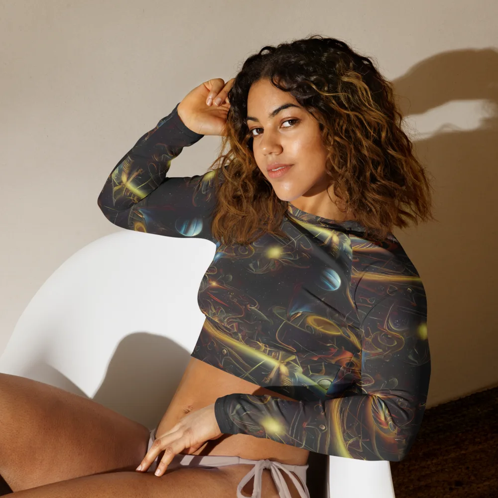 Galactic Swirl on Long Sleeve Crop Top — Left Front