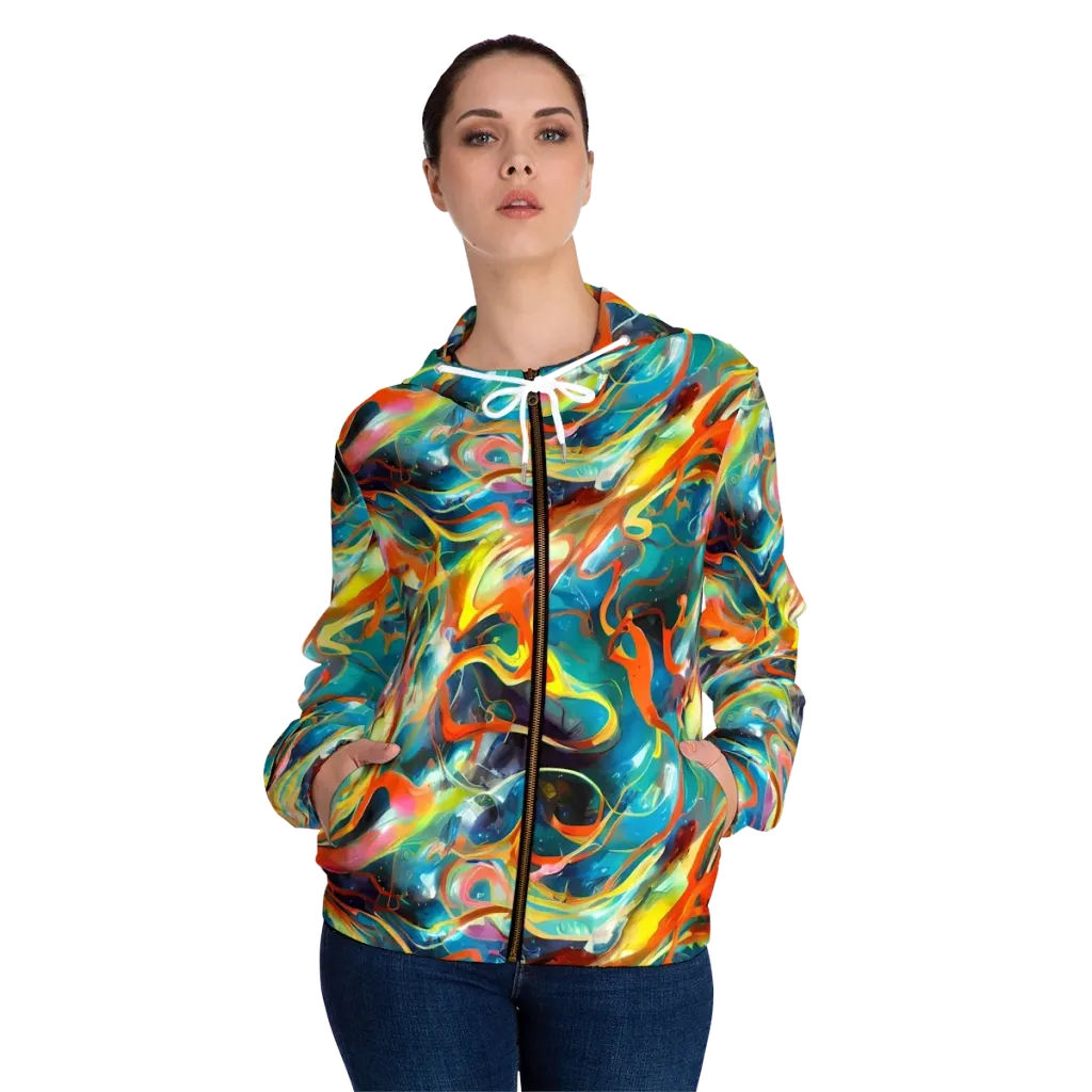 Cecily’s Swirl on Women's Full-Zip Hoodie — Front On Person