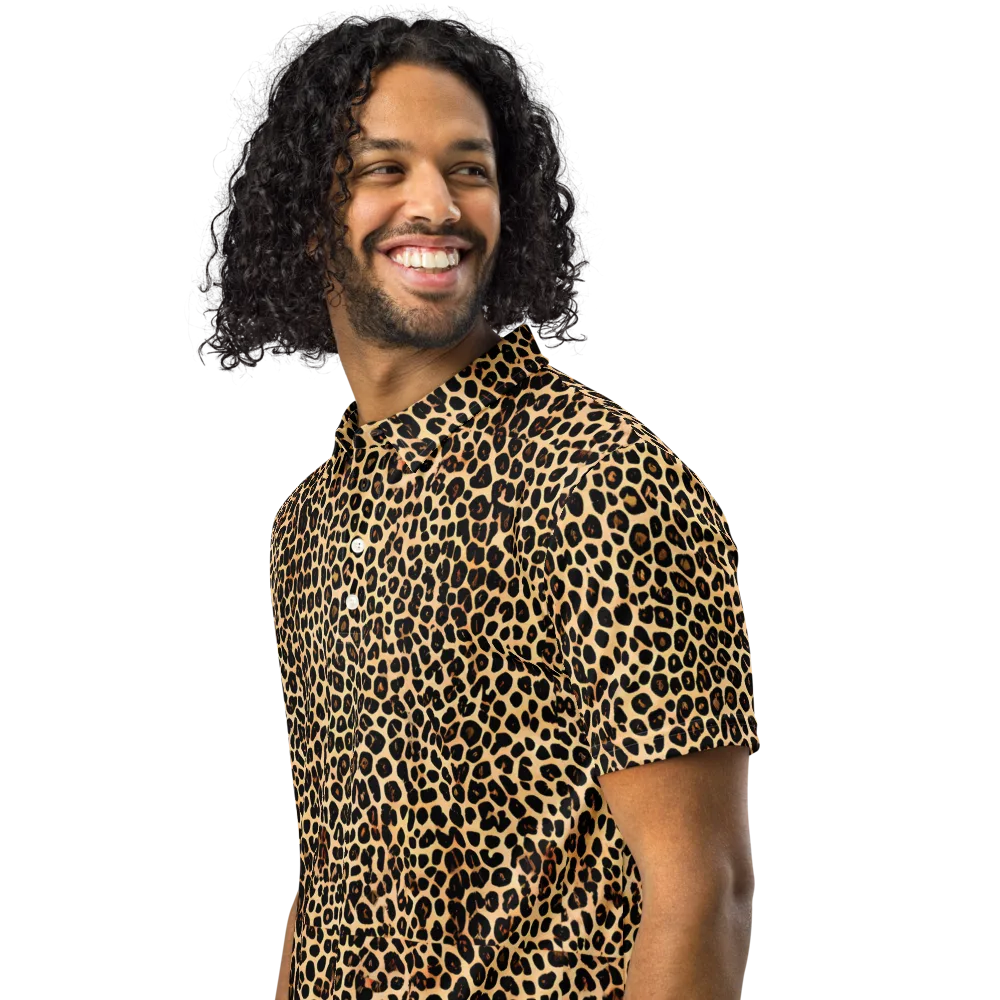 Cheetah Mosaic on Men's Slim Fit Polo Shirt — Left Front