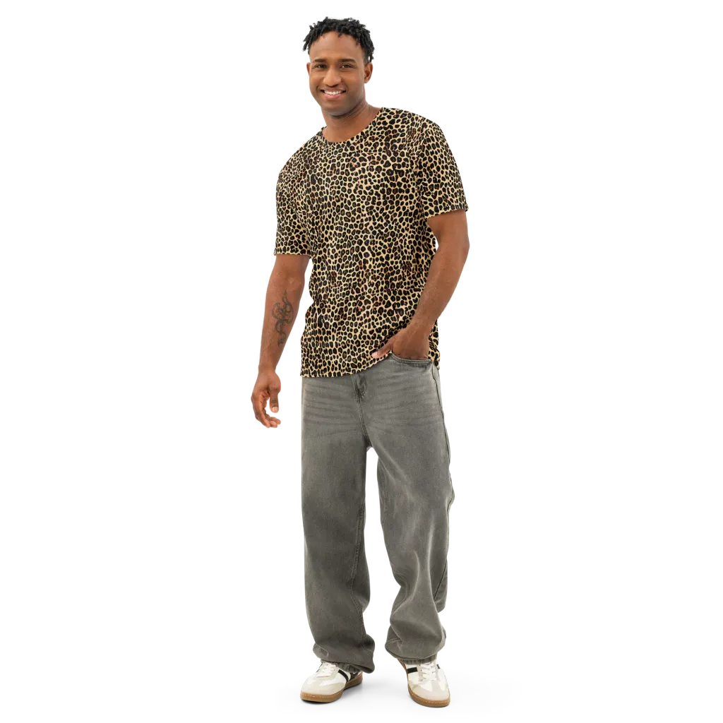 Cheetah Mosaic on Men's Cotton Crew Neck T-Shirt — Front