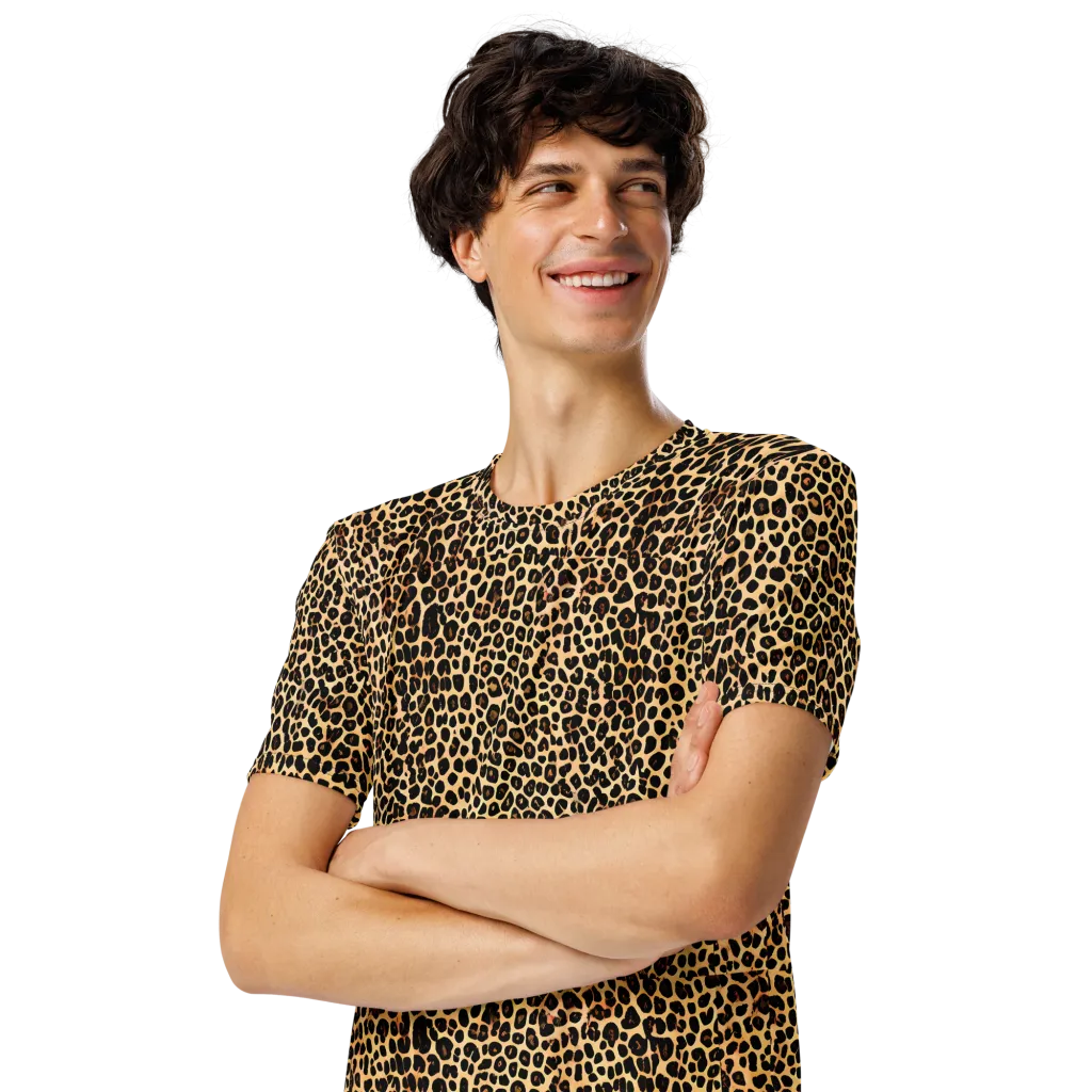 Cheetah Mosaic on Men's Crew Neck T-Shirt — Left Front