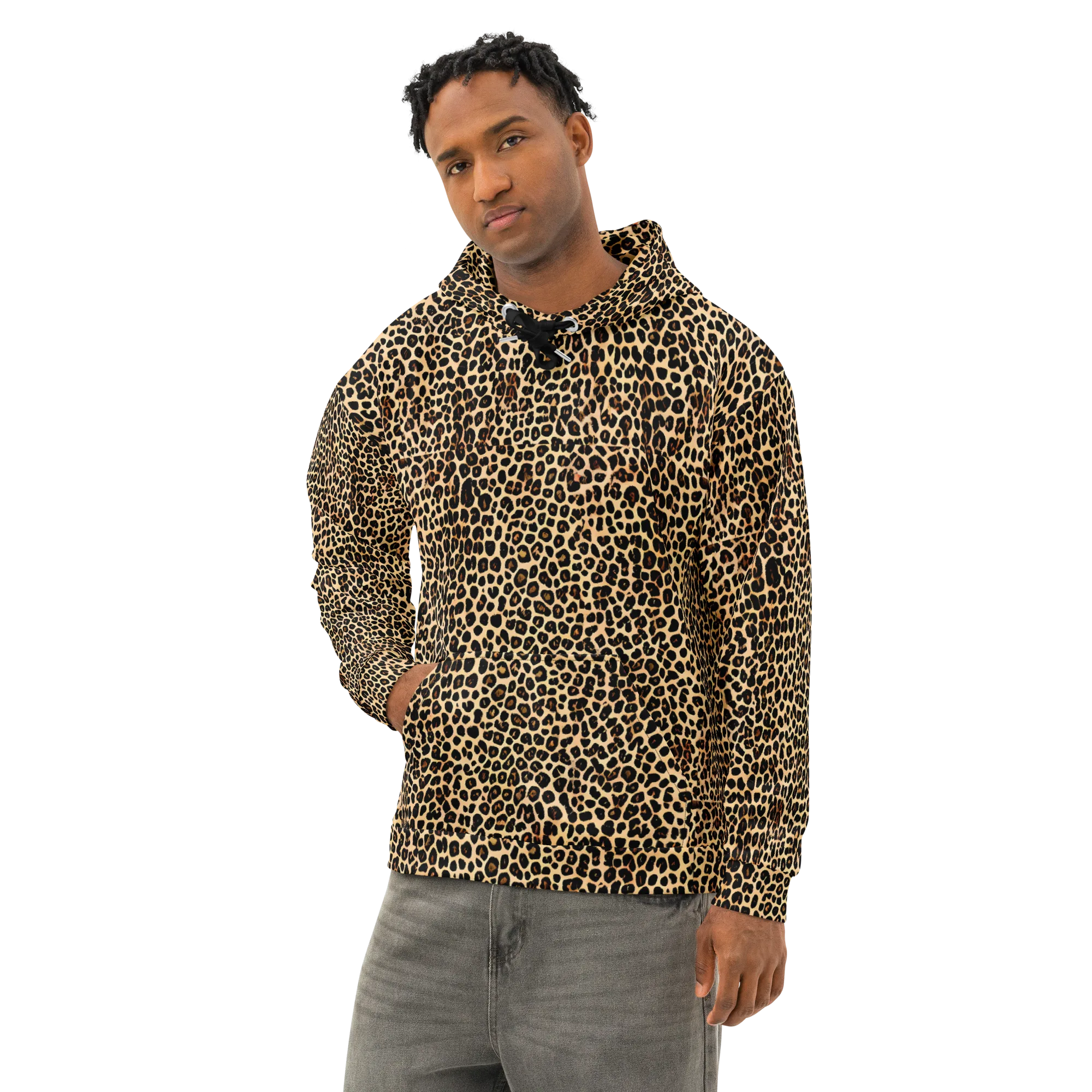 Cheetah Mosaic on Cotton Hoodie — Left Front