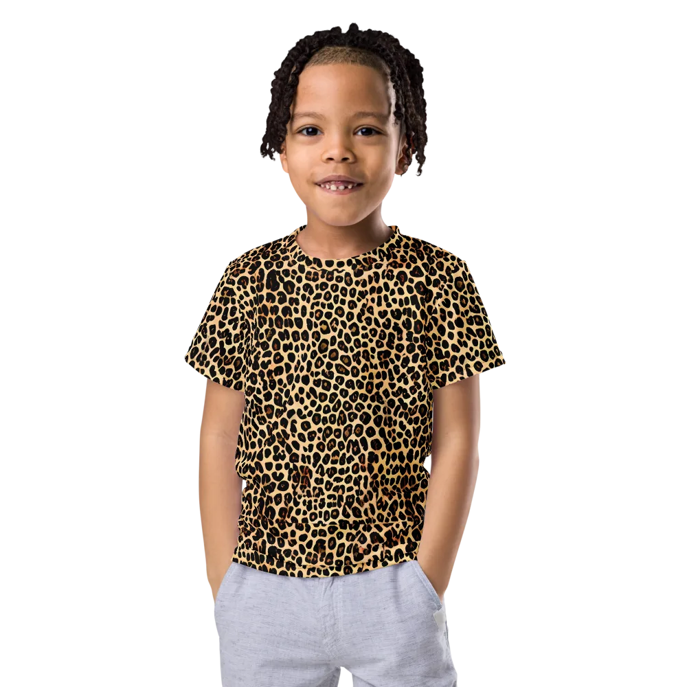 Cheetah Mosaic on Kids Crew Neck T-Shirt — Front