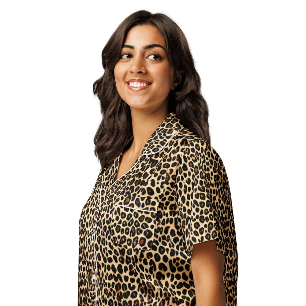 Cheetah Mosaic on Women's Short Sleeve Pajama Top — Left Front