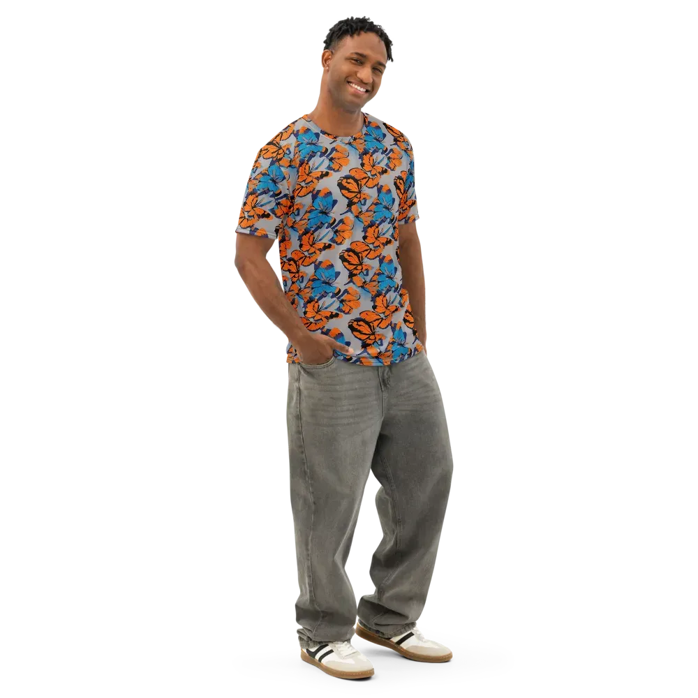 Flutter Wave on Men's Cotton Crew Neck T-Shirt — Right Front