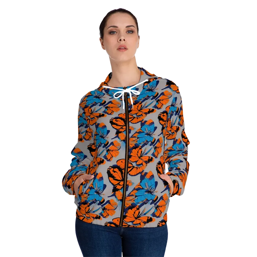 Flutter Wave on Women's Full-Zip Hoodie — Front On Person