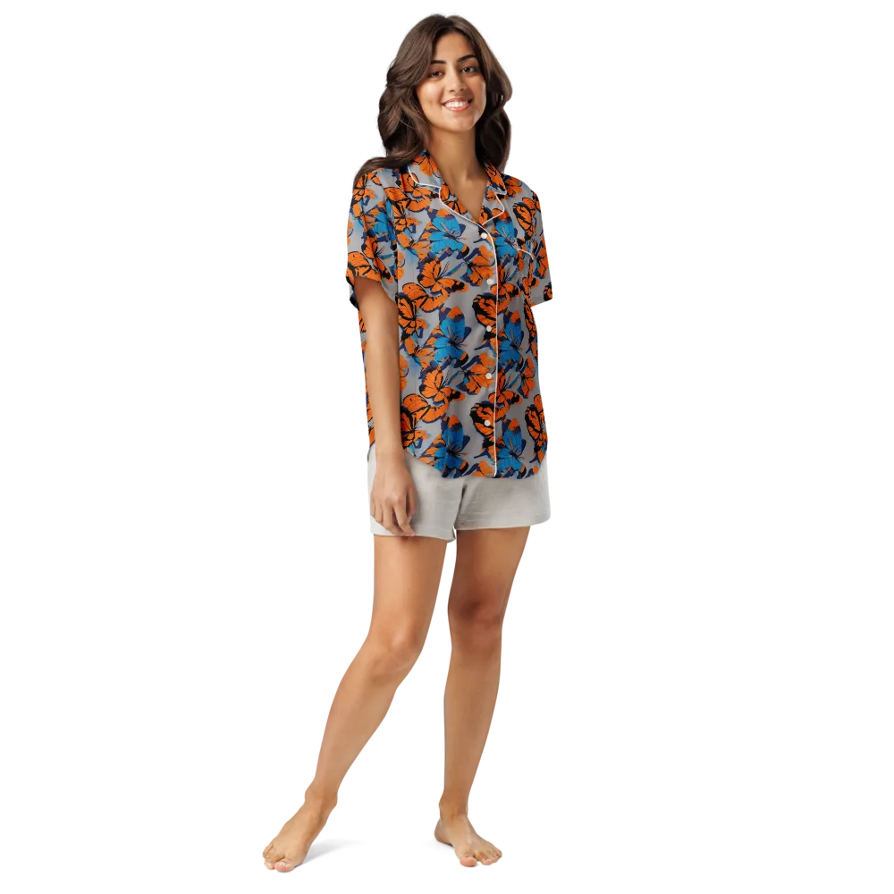 Flutter Wave on Women's Short Sleeve Pajama Top — Front
