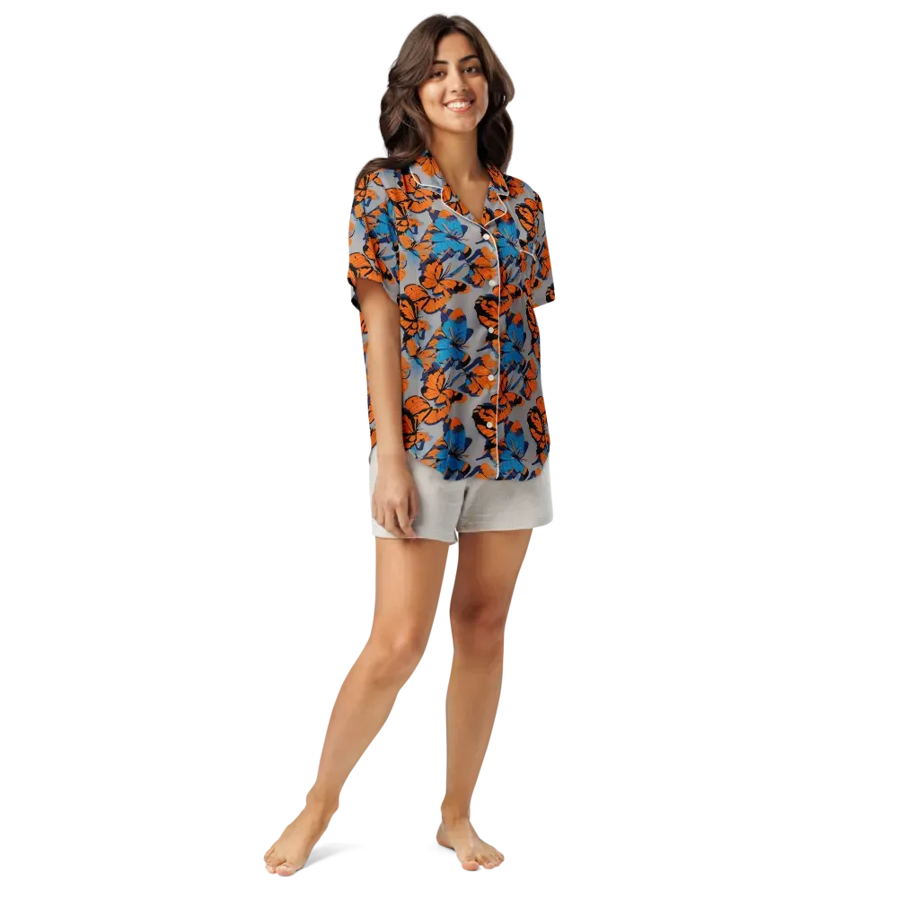 Flutter Wave on Women's Short Sleeve Pajama Top — Front