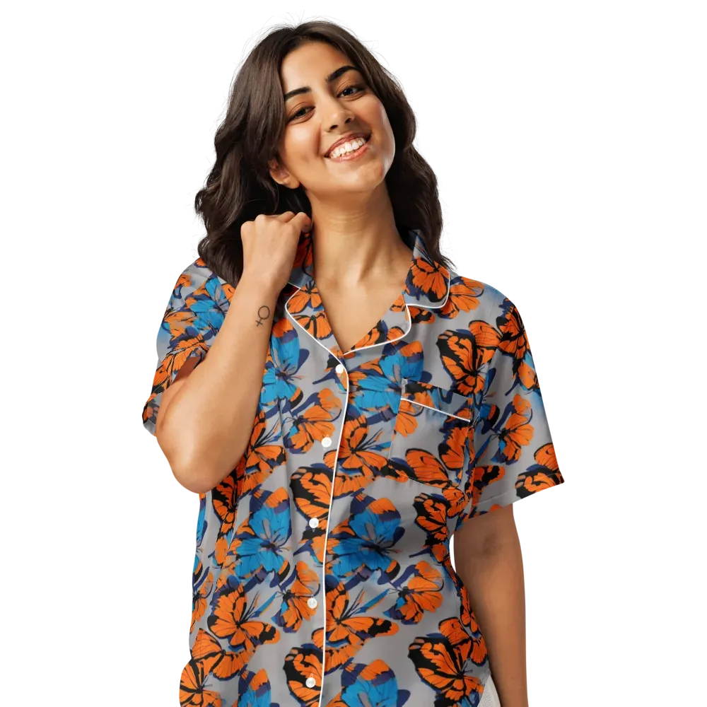 Flutter Wave on Women's Short Sleeve Pajama Top — Front