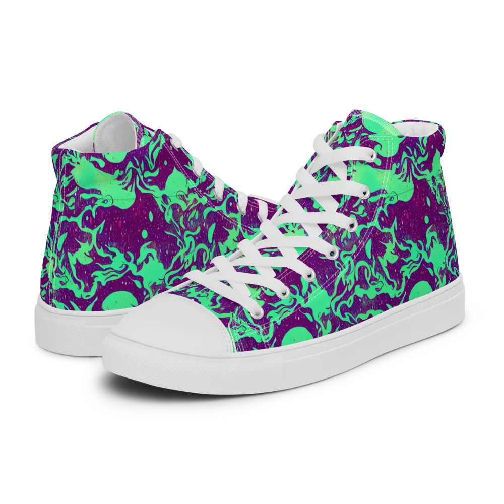 Alien Ripples on Men's High Top Canvas Shoes — Left
