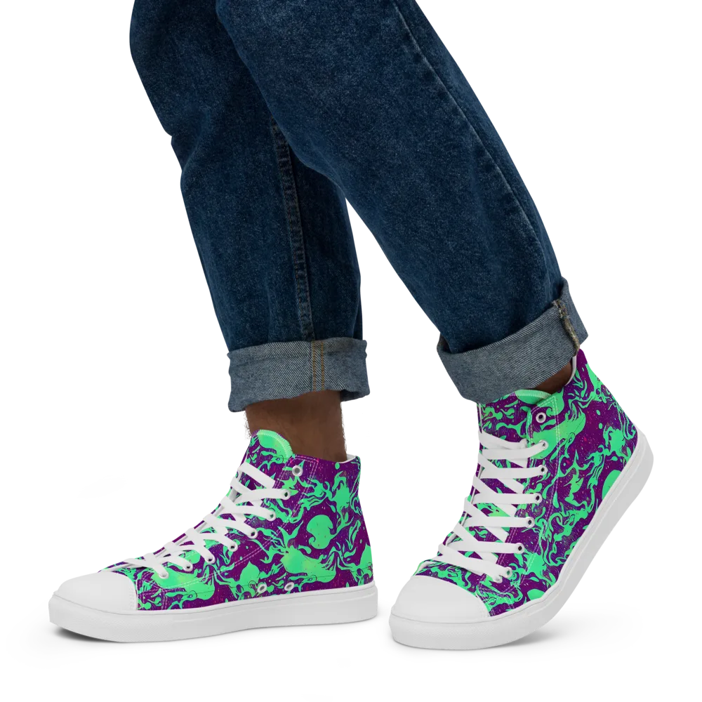 Alien Ripples on Men's High Top Canvas Shoes — Left