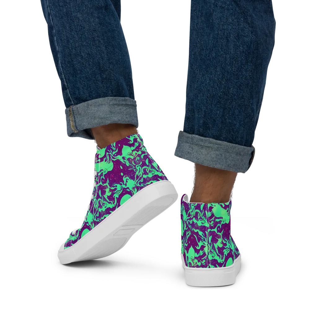 Alien Ripples on Men's High Top Canvas Shoes — Back