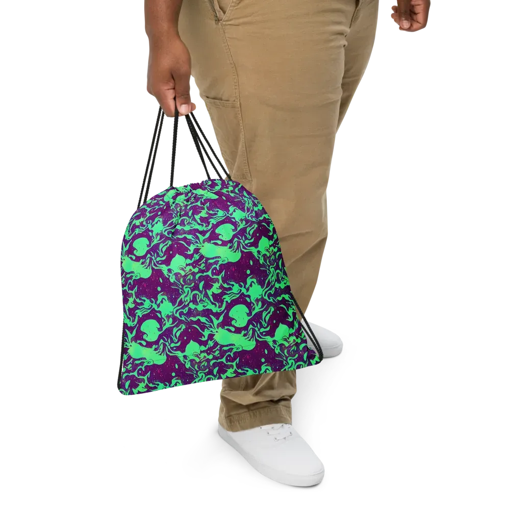 Alien Ripples on Drawstring Bag — Front