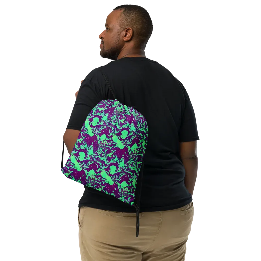 Alien Ripples on Drawstring Bag — Front