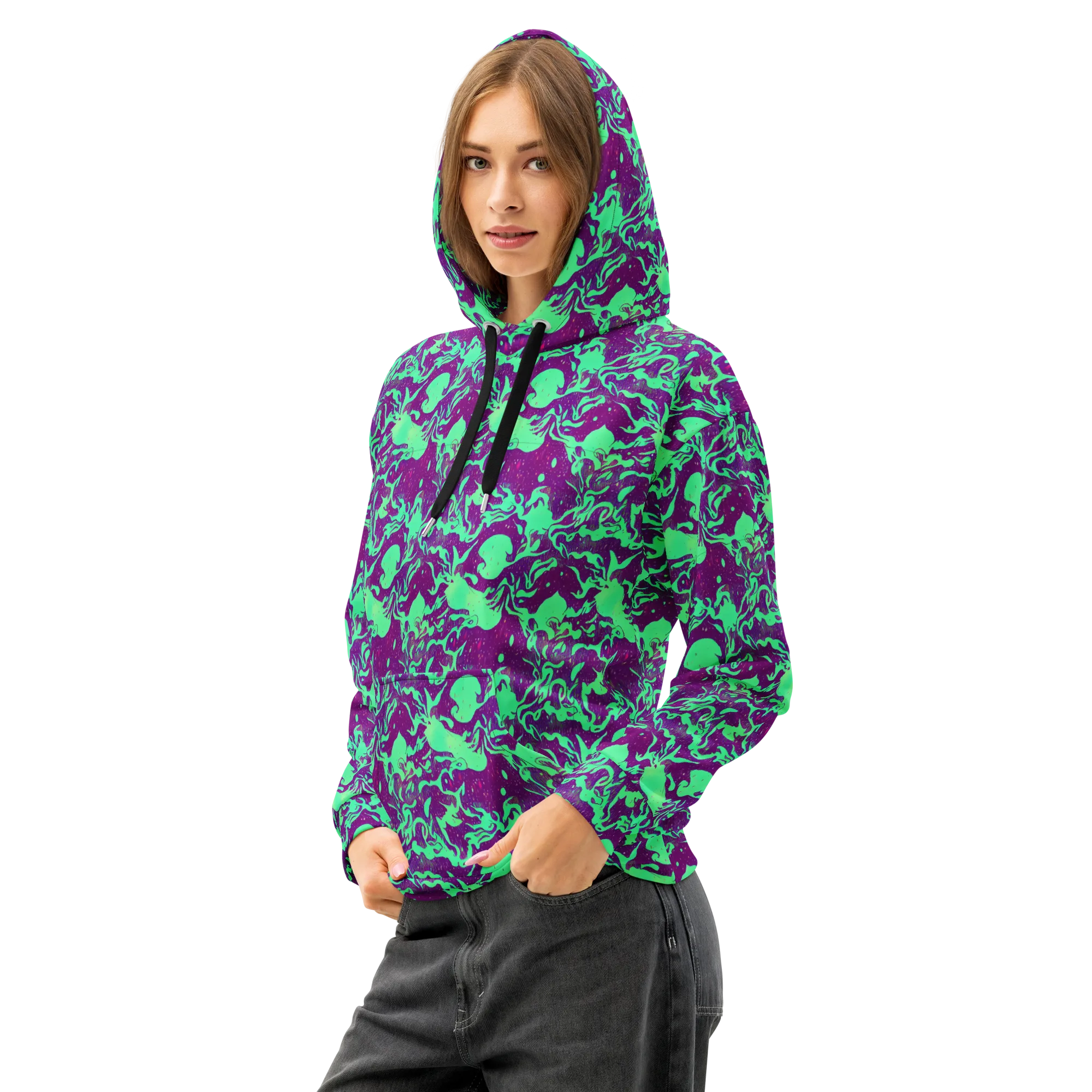 Alien Ripples on Cotton Hoodie — Left Front