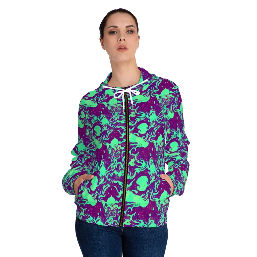 Alien Ripples on Women's Full-Zip Hoodie — Front On Person