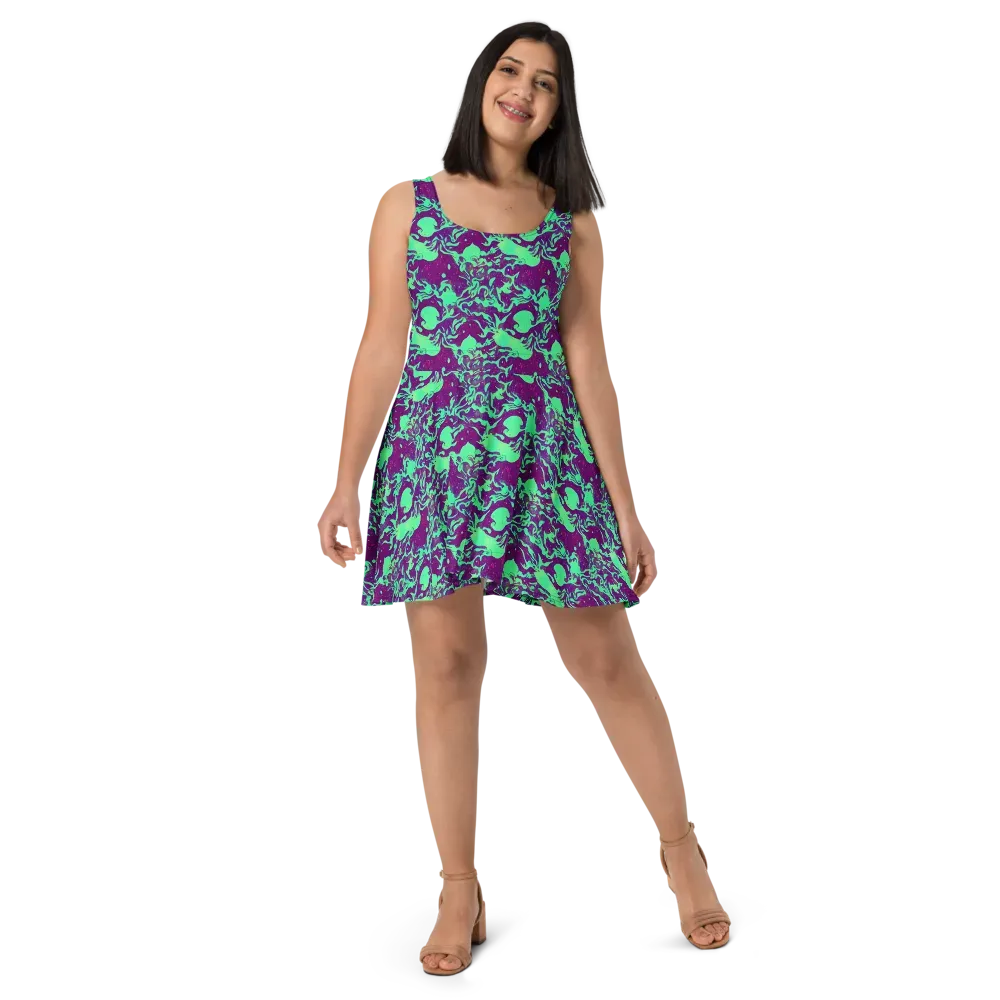 Alien Ripples on Skater Dress — Front