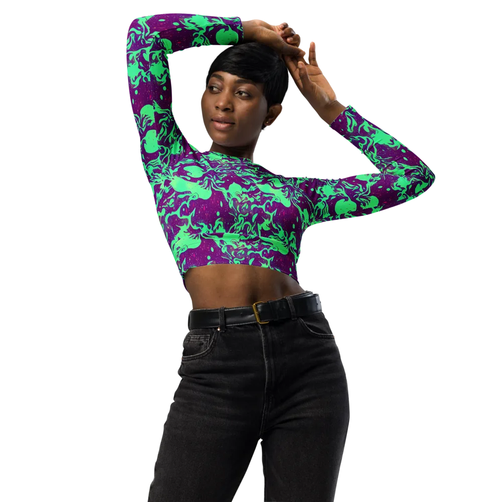 Alien Ripples on Long Sleeve Crop Top — Front