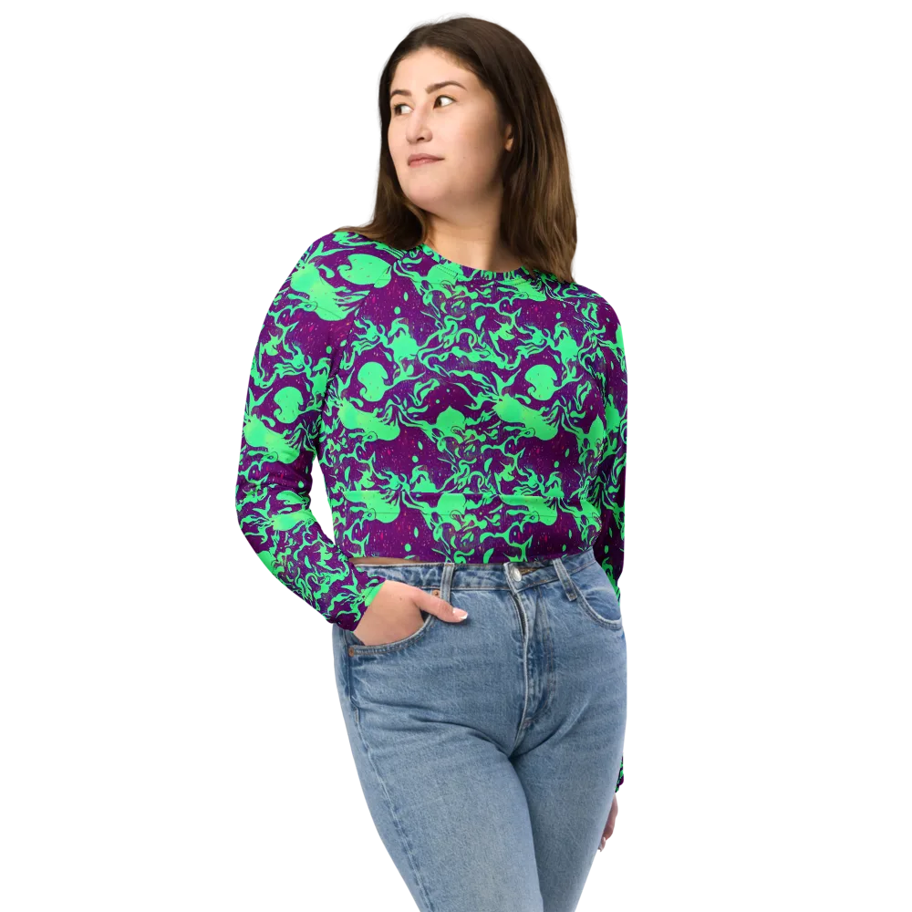 Alien Ripples on Long Sleeve Crop Top — Front