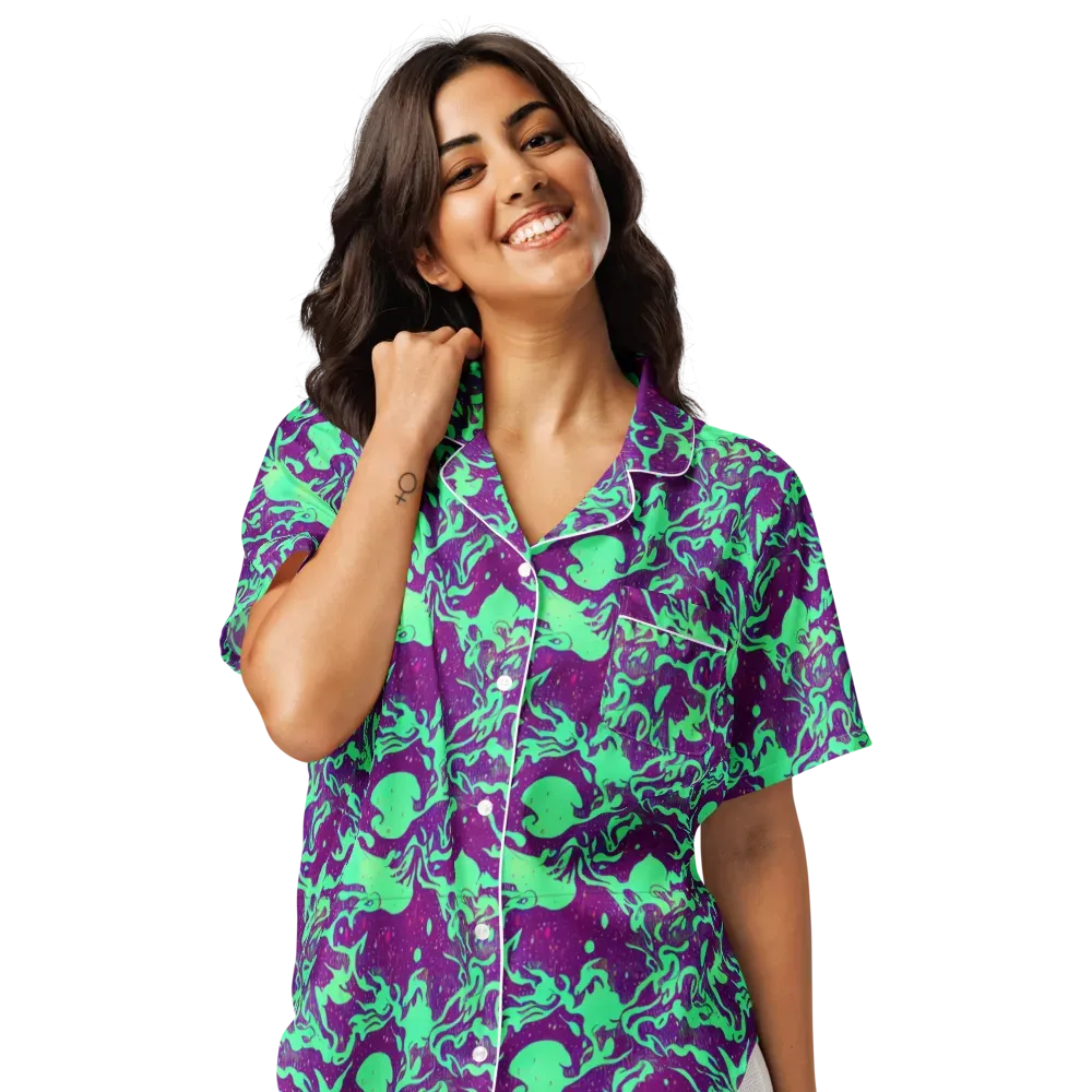 Alien Ripples on Women's Short Sleeve Pajama Top — Front
