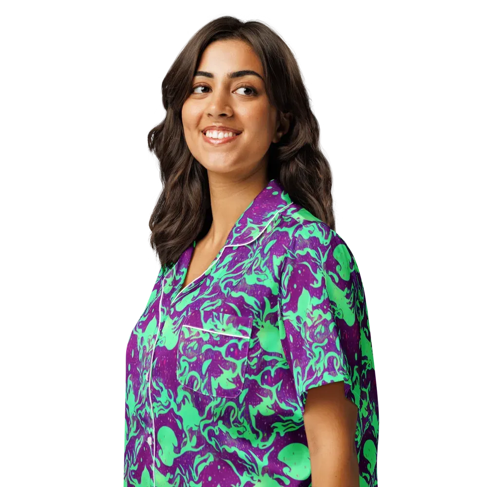 Alien Ripples on Women's Short Sleeve Pajama Top — Left Front