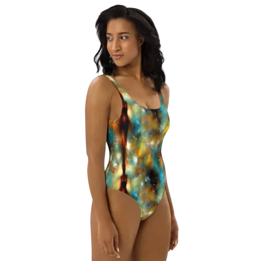 Abstract Tapestries on a One-Piece Swimsuit