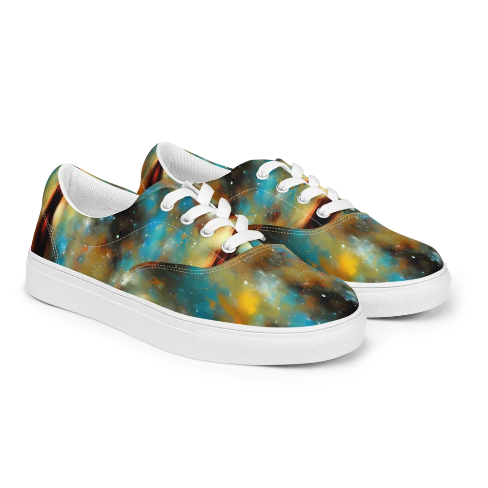 Abstract Tapestries on Men's Lace-Up Canvas Shoes — Right Front