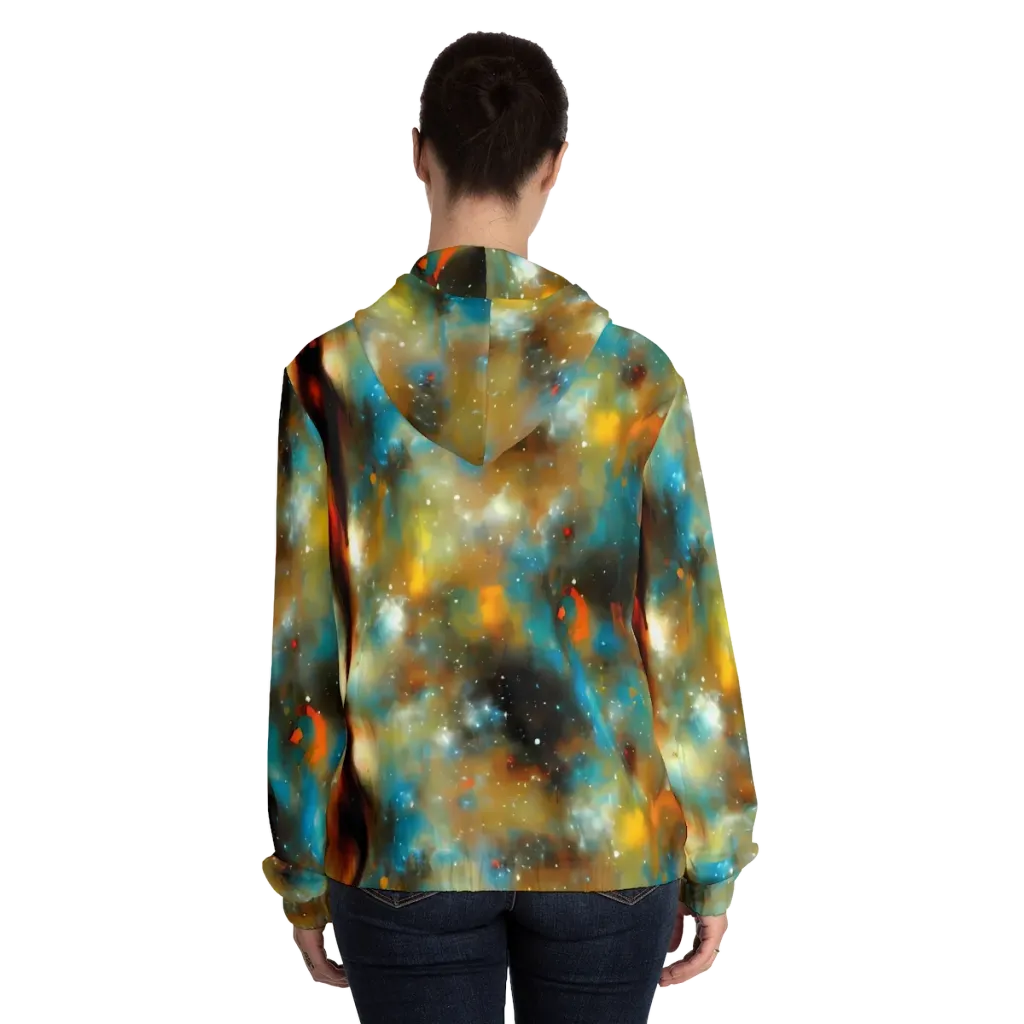 Abstract Tapestries on Women's Full-Zip Hoodie — Back On Person