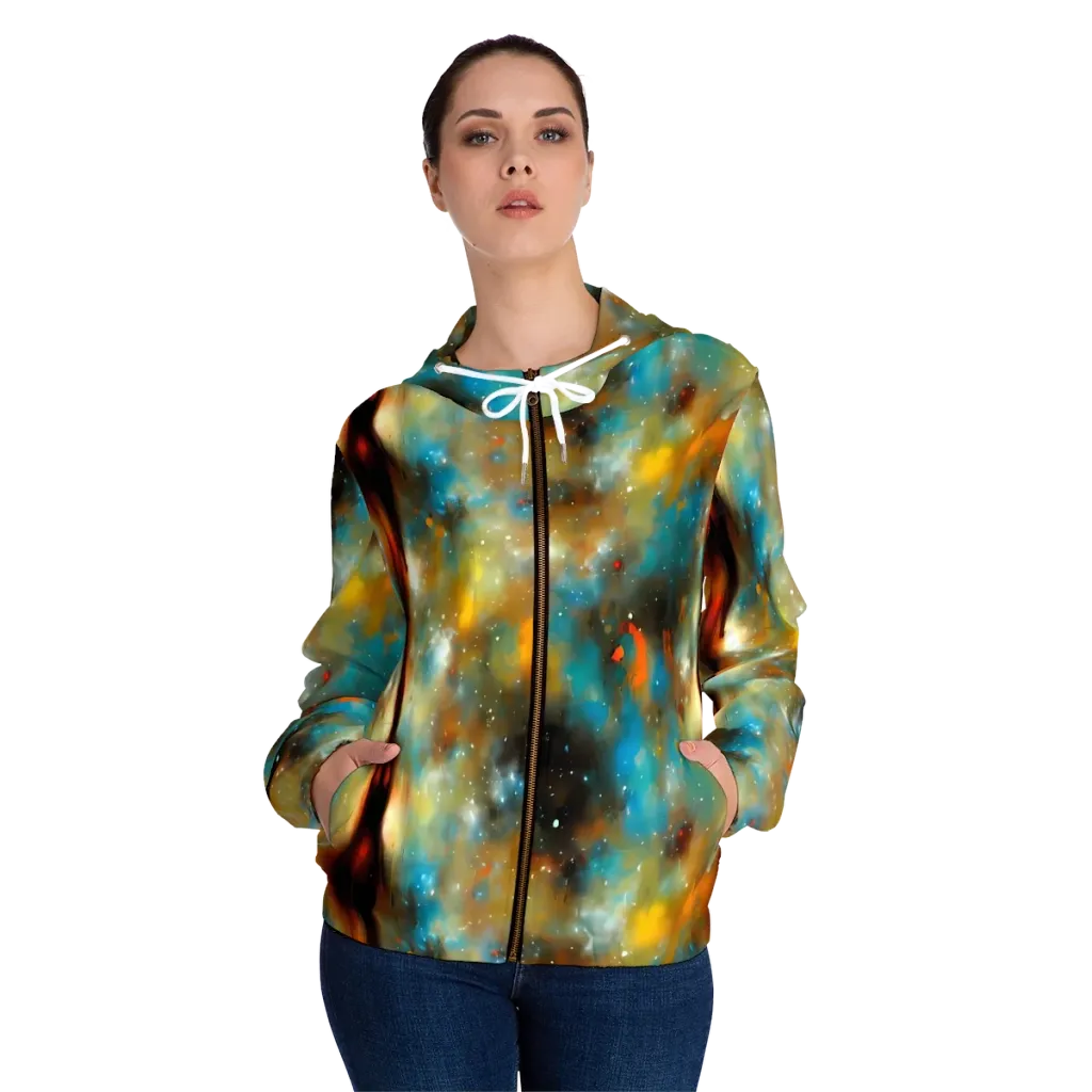 Abstract Tapestries on Women's Full-Zip Hoodie — Front On Person
