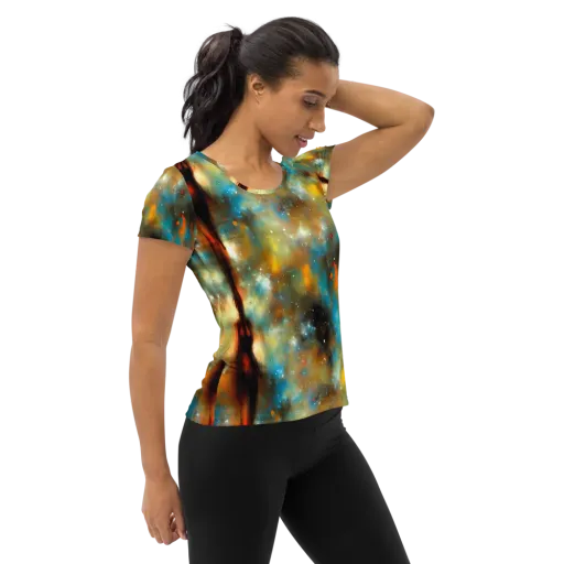 Abstract Tapestries on a Women's Athletic T-Shirt