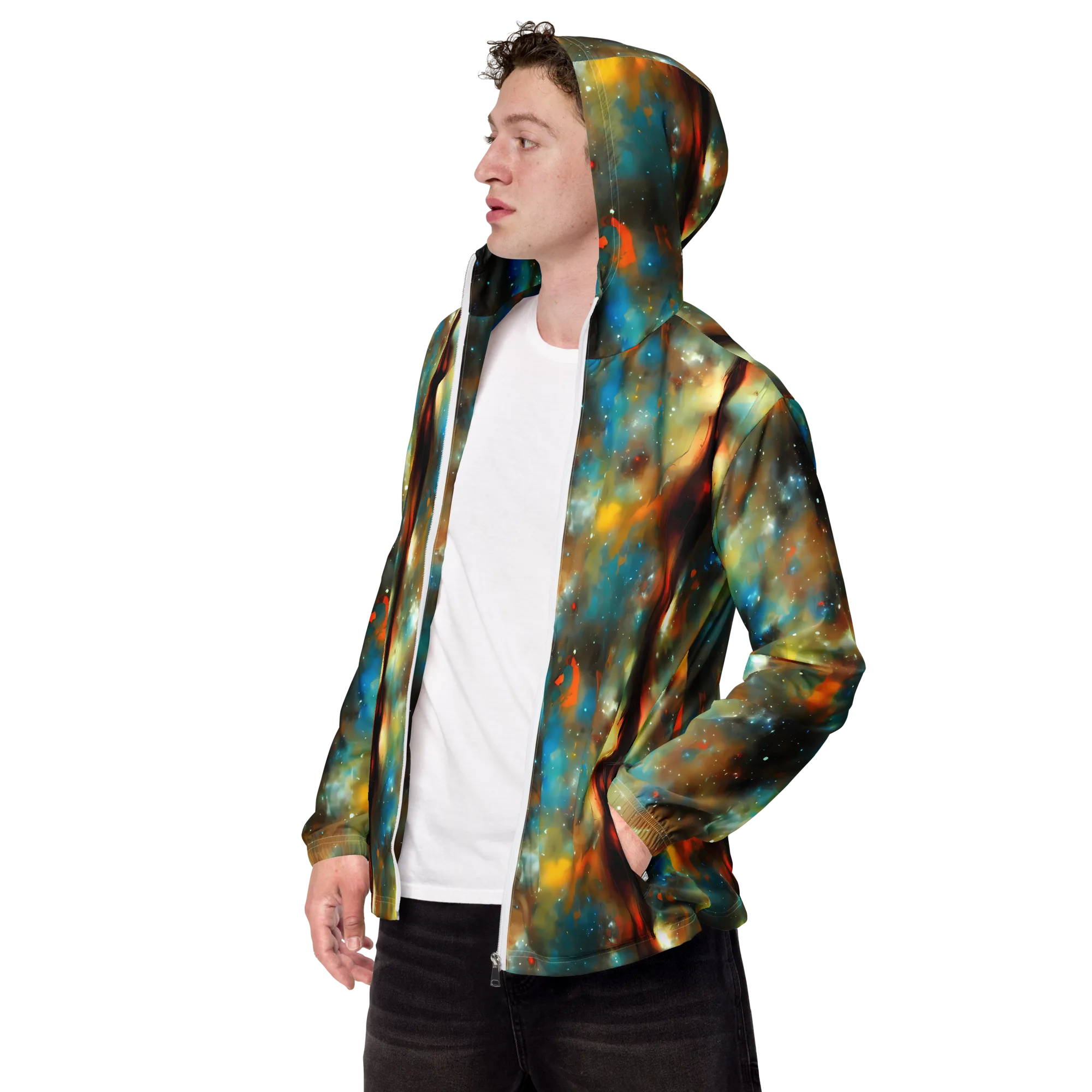 Abstract Tapestries on Men's Windbreaker — Left Front