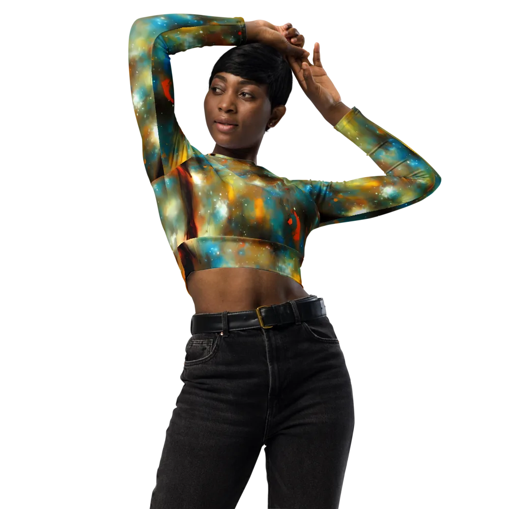 Abstract Tapestries on Long Sleeve Crop Top — Front