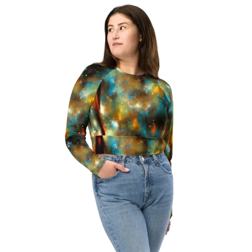 Abstract Tapestries on a Long Sleeve Crop Top
