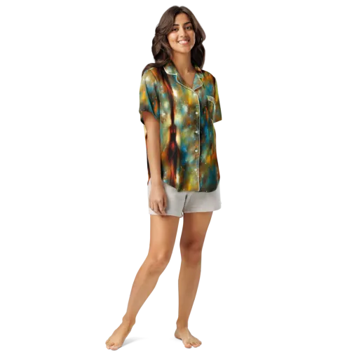 Abstract Tapestries on a Women's Short Sleeve Pajama Top