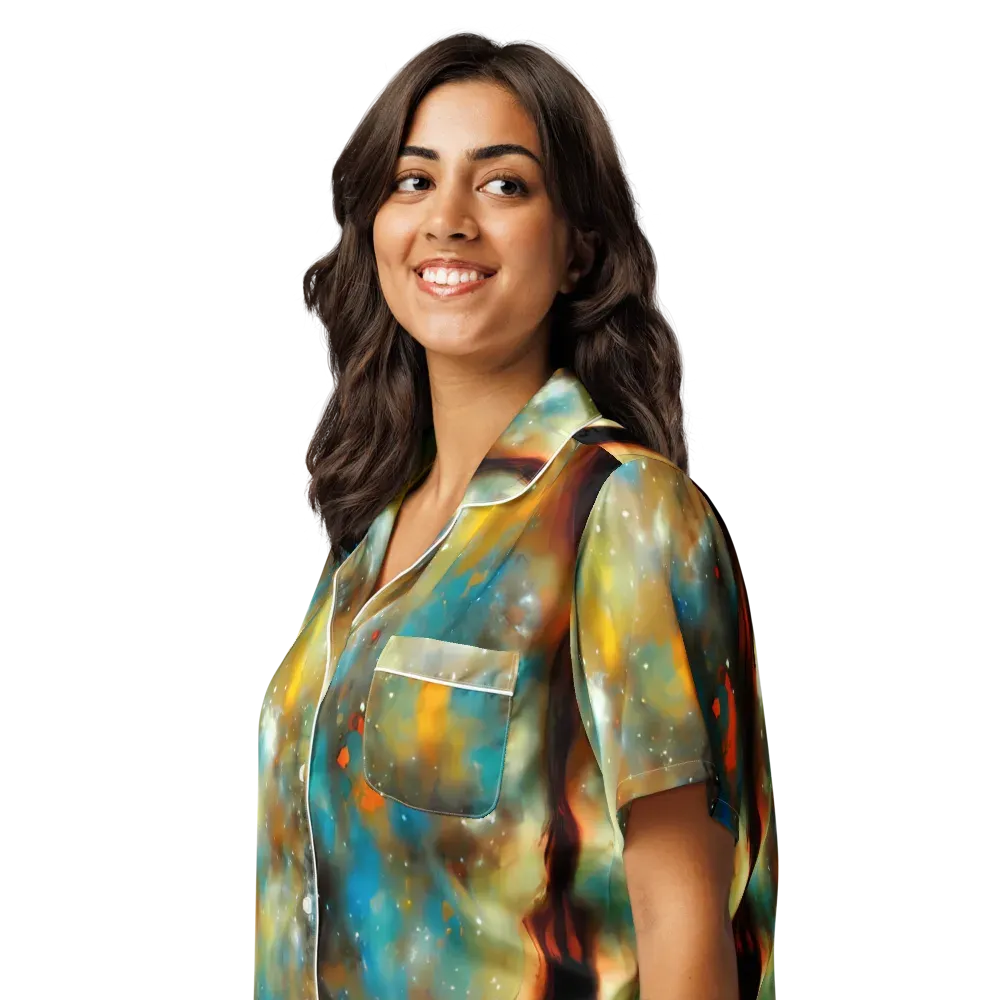 Abstract Tapestries on Women's Short Sleeve Pajama Top — Left Front