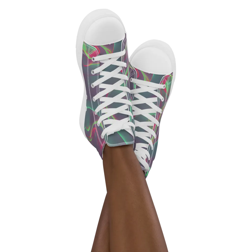 Neon Whisper on Women's High Top Canvas Shoes — Front