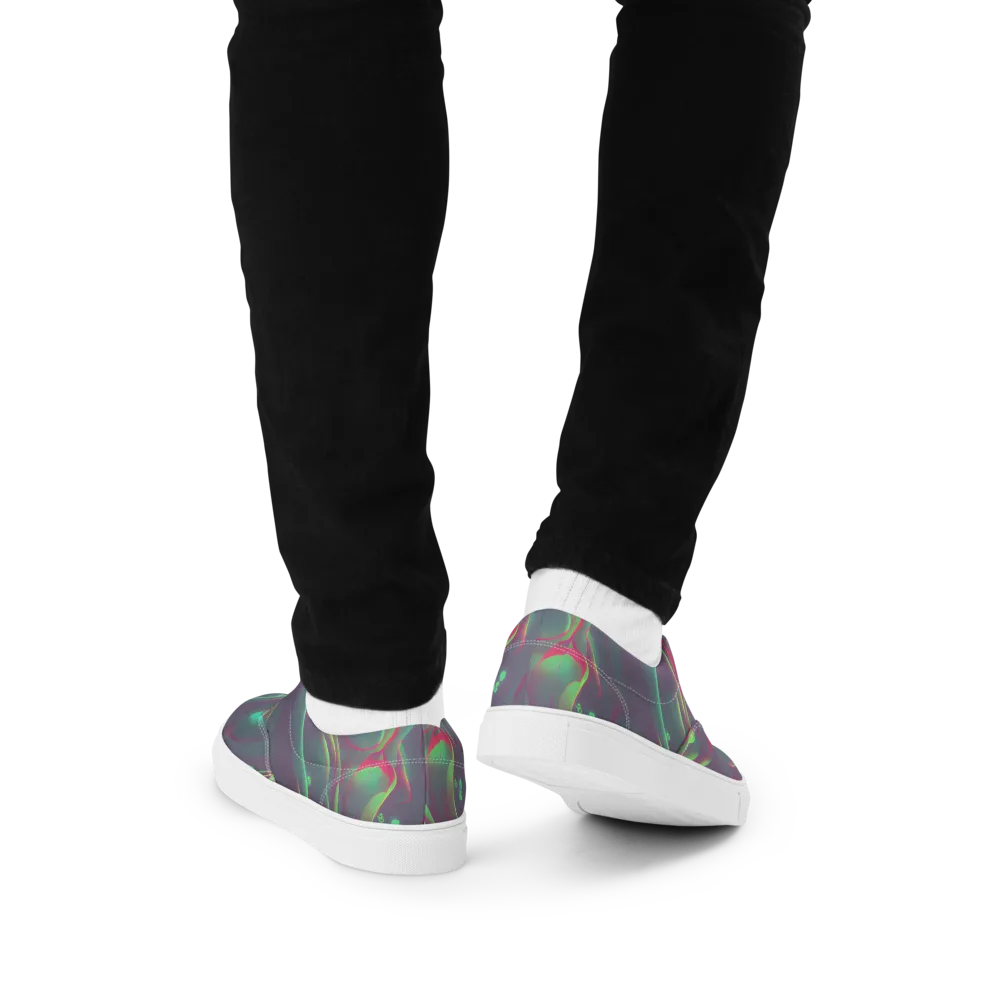 Neon Whisper on Men's Lace-Up Canvas Shoes — Back