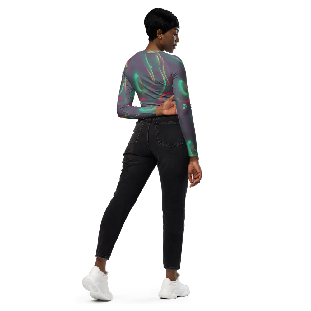 Neon Whisper on Long Sleeve Crop Top — Right Back
