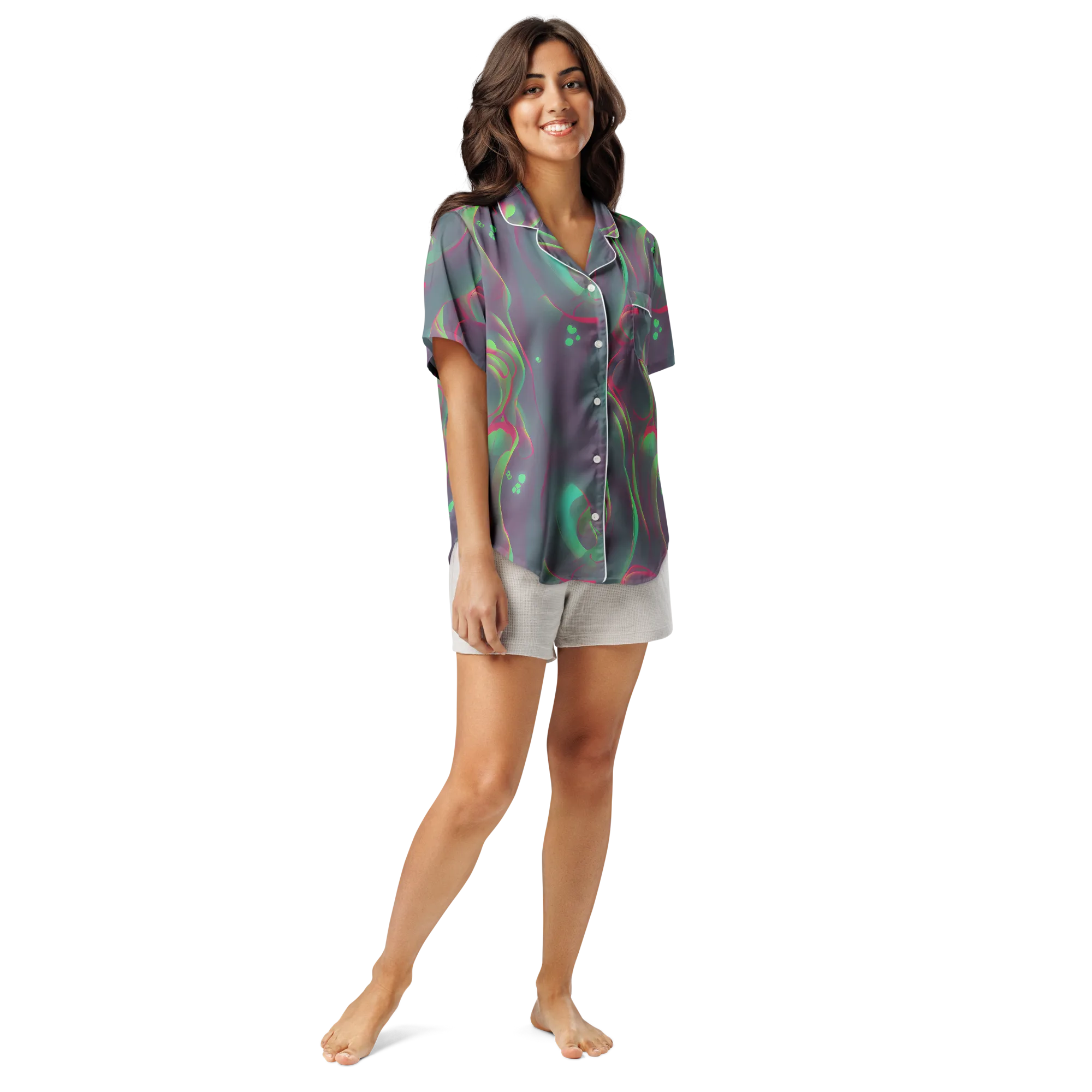 Neon Whisper on Women's Short Sleeve Pajama Top — Front