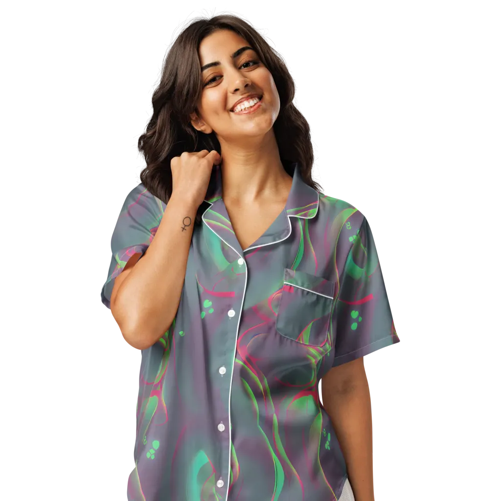 Neon Whisper on Women's Short Sleeve Pajama Top — Front