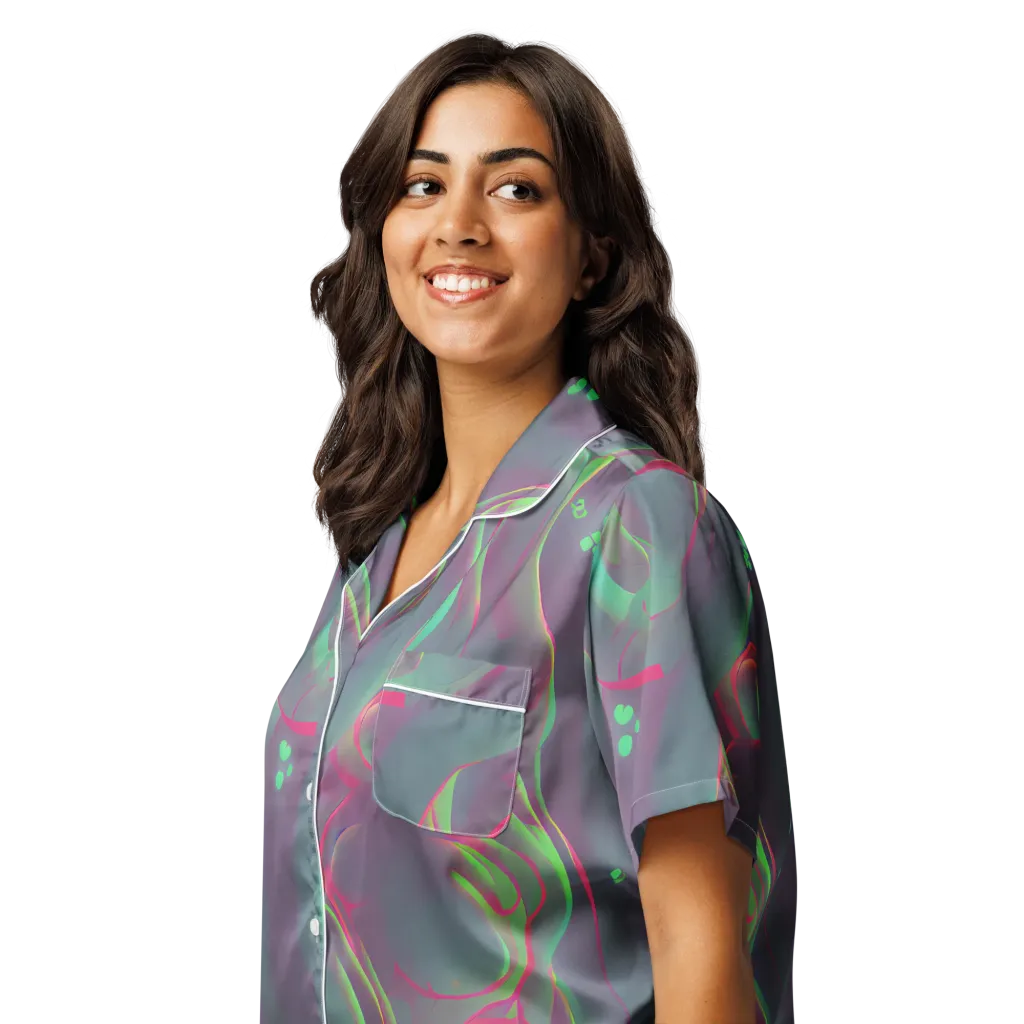 Neon Whisper on Women's Short Sleeve Pajama Top — Left Front