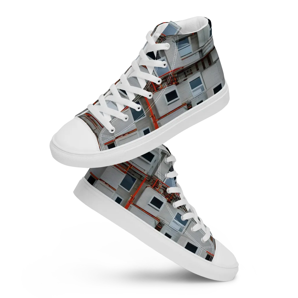 Industrial Reverie on Men's High Top Canvas Shoes — Front