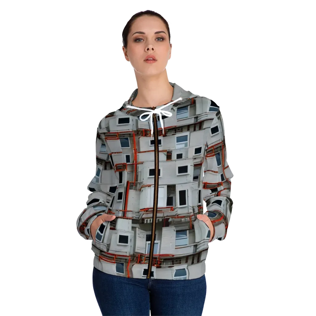 Industrial Reverie on Women's Full-Zip Hoodie — Front On Person