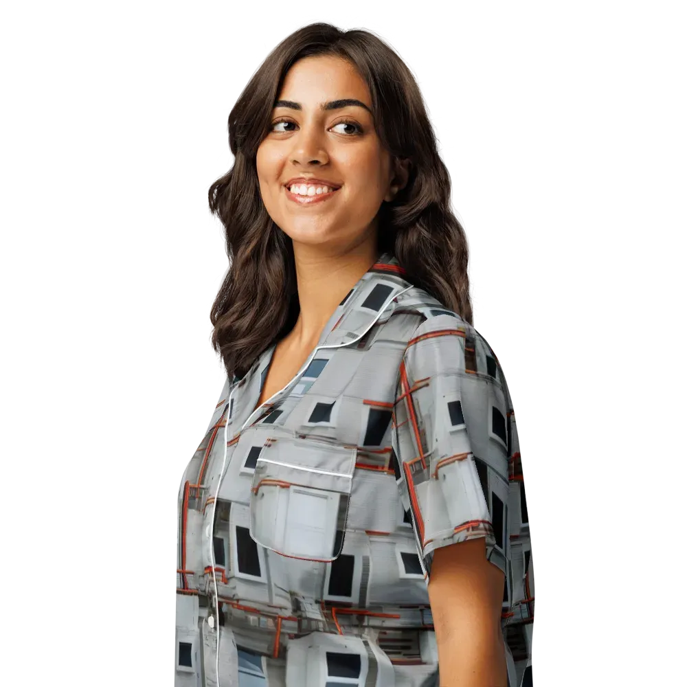 Industrial Reverie on Women's Short Sleeve Pajama Top — Left Front