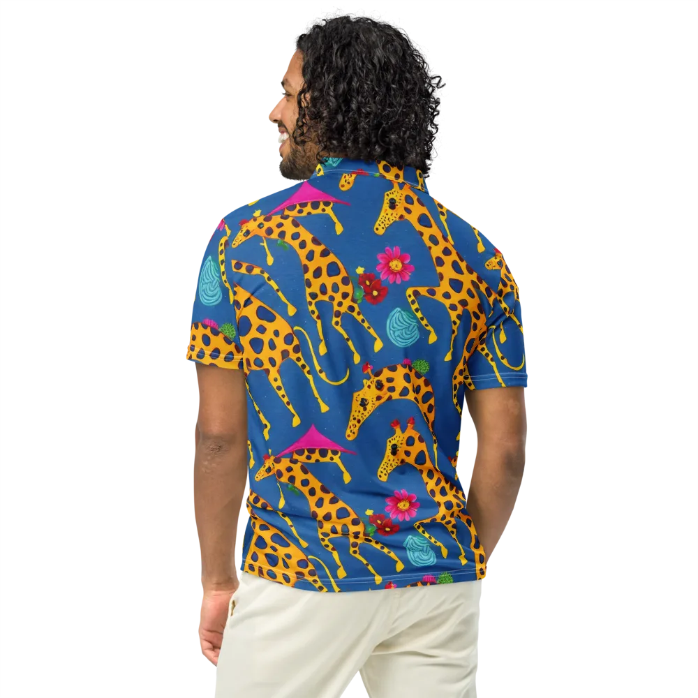 Giraffe Garden on Men's Slim Fit Polo Shirt — Back