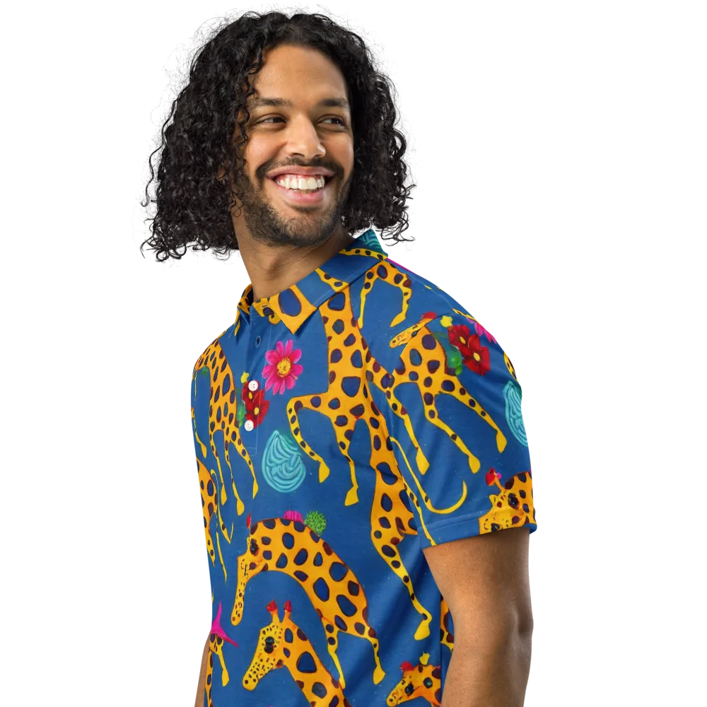 Giraffe Garden on Men's Slim Fit Polo Shirt — Left Front