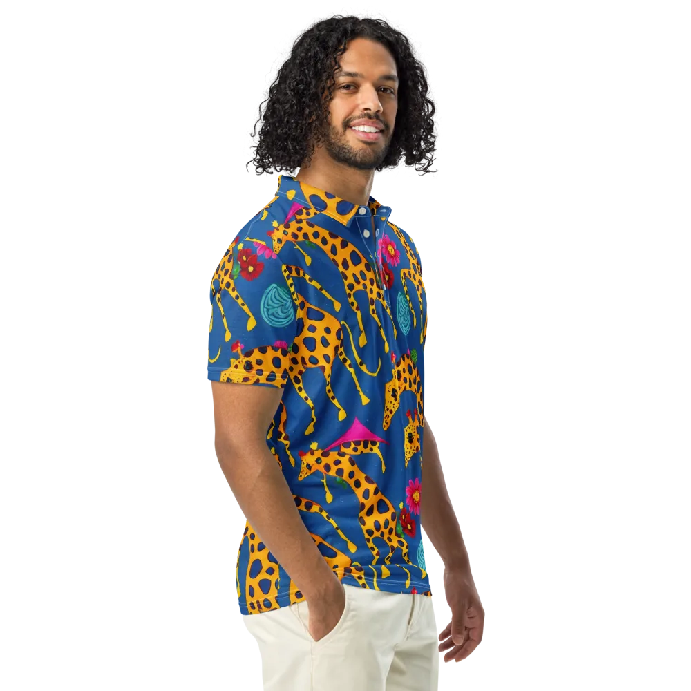 Giraffe Garden on Men's Slim Fit Polo Shirt — Right Front