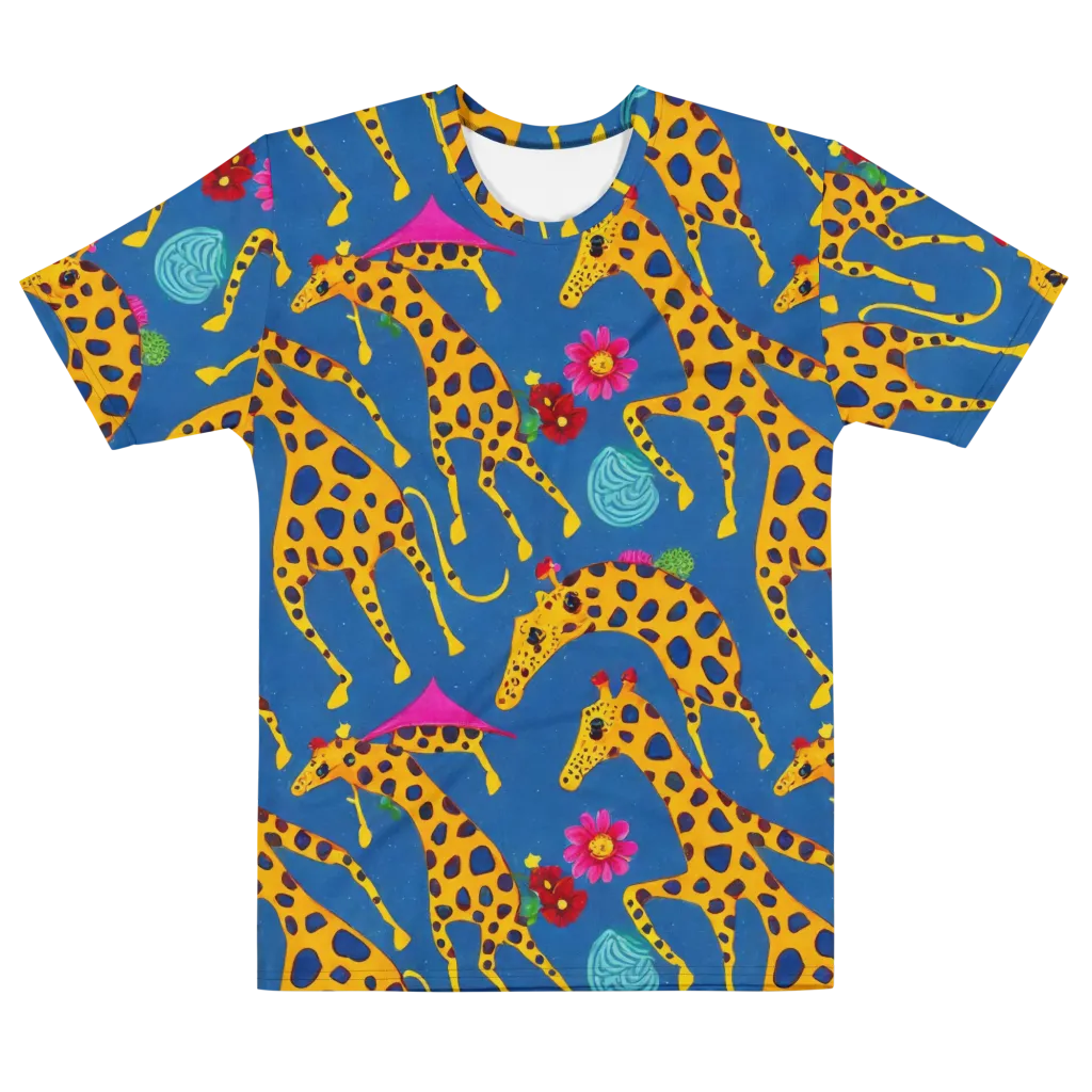 Giraffe Garden on Men's Cotton Crew Neck T-Shirt — Front